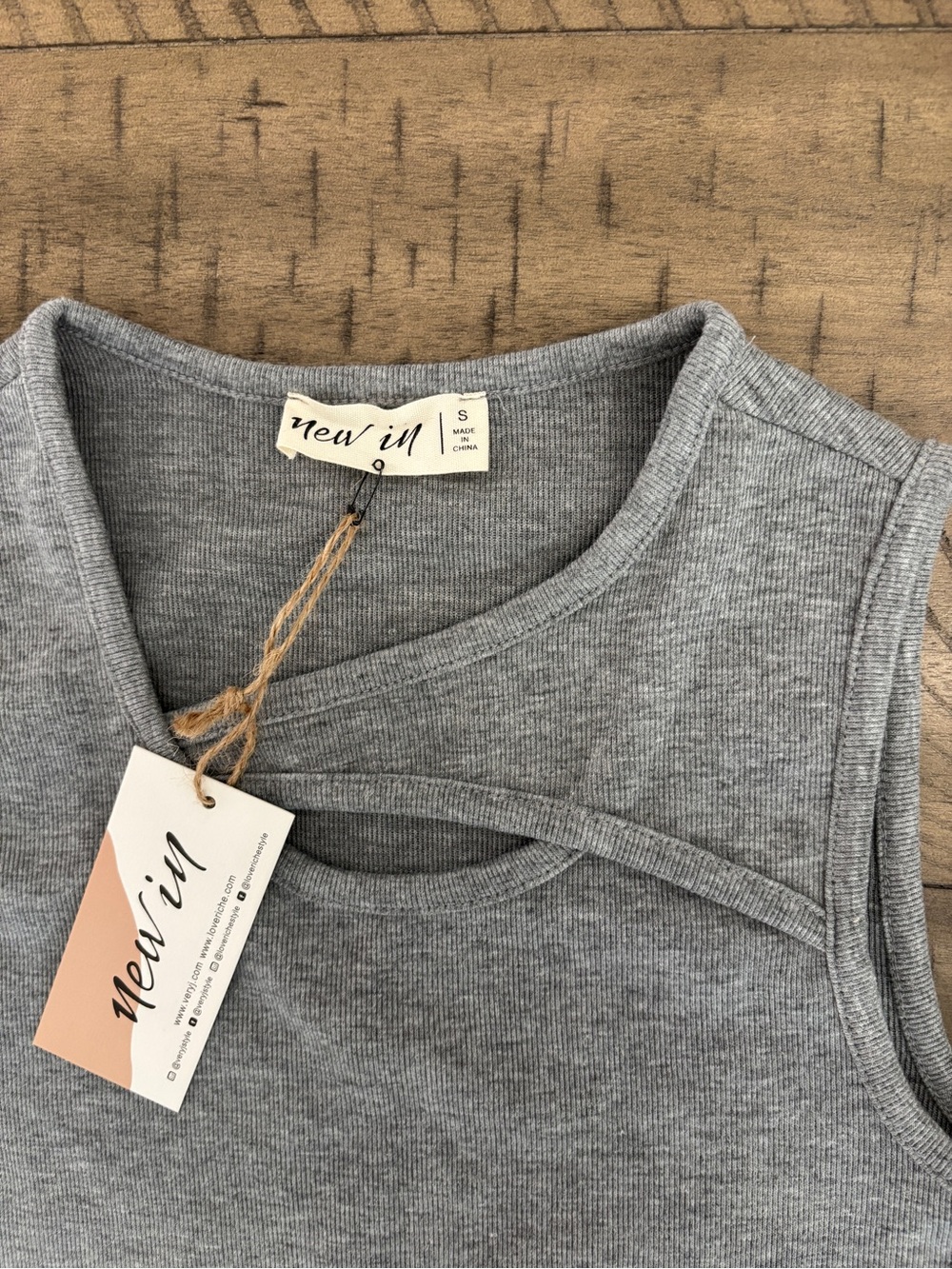 Cross-Front Heather Grey Crop Tank Top - Picture 2 of 3